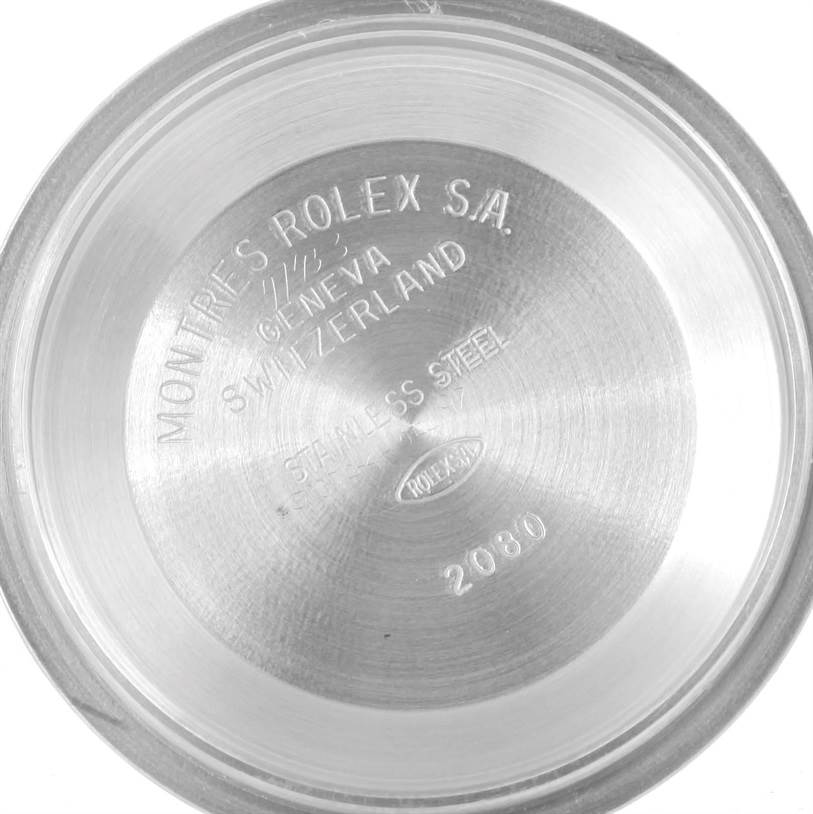 The image shows the inside of the case back of a Rolex Turn-o-Graph 16264 Men's Stainless Steel Black Dial 16264 Men's Stainless Steel Black Dial watch, displaying serial numbers and branding information.