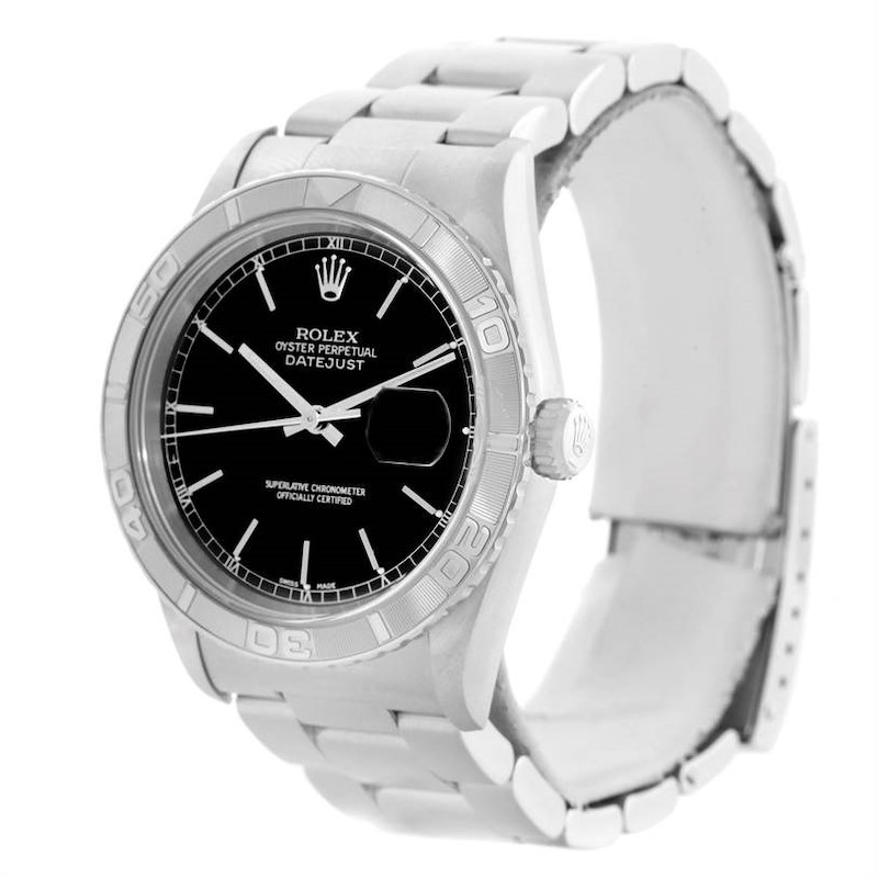 Rolex Turnograph Steel 18k White Gold Black Dial Watch 16264 Unworn SwissWatchExpo