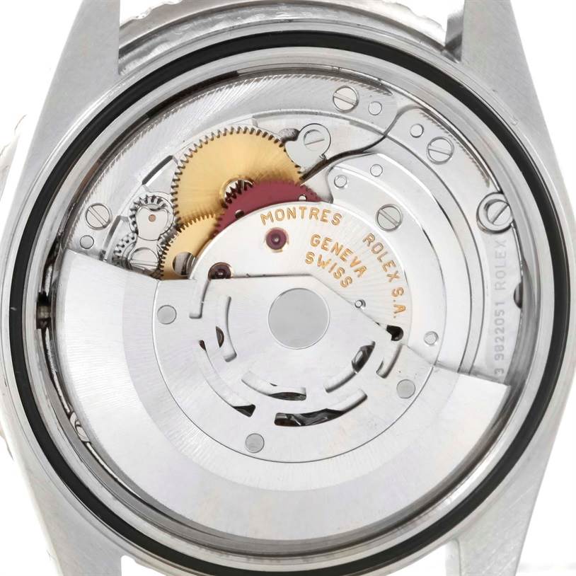 This image shows the back view of the Rolex Turn-o-Graph 16264 Men's Stainless Steel Black Dial 16264 Men's Stainless Steel Black Dial watch, highlighting its internal mechanical movements and components.
