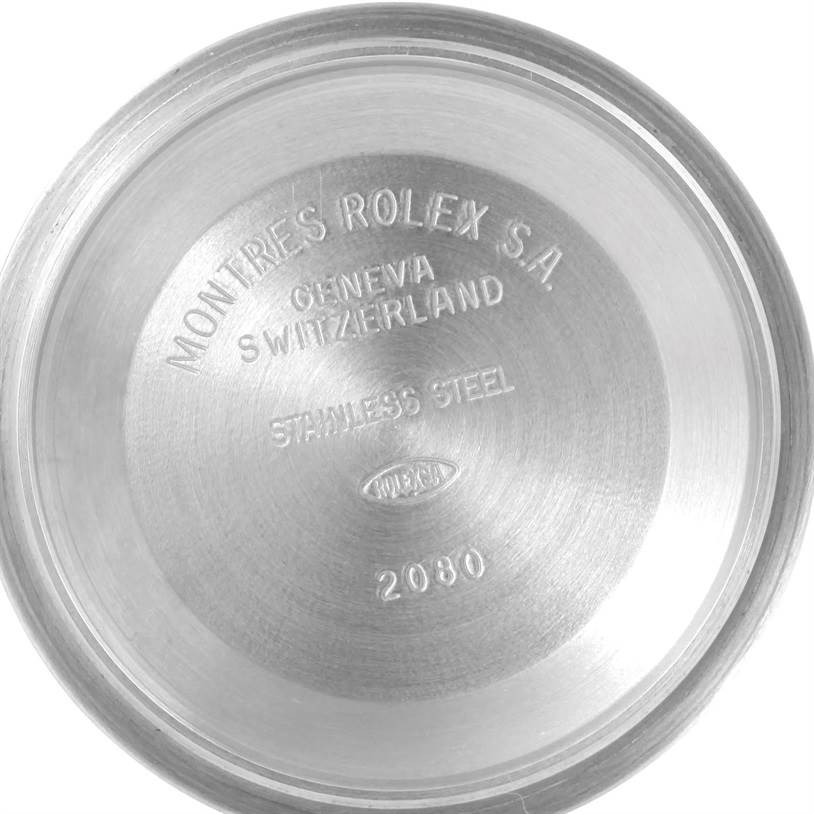 This image shows the inside of the back cover of a Rolex Turn-o-Graph 16264 Men's Stainless Steel Black Dial 16264 Men's Stainless Steel Black Dial watch, highlighting its markings and stainless steel construction.