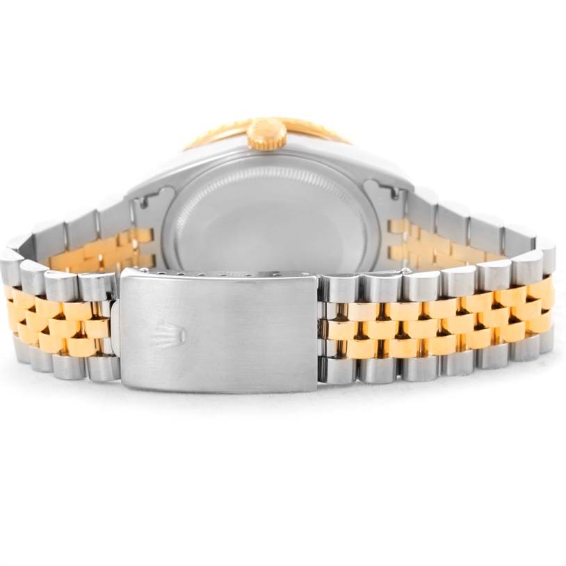 This image shows the back case and bracelet clasp of a Rolex Turn-o-Graph 16263 Men's Steel and Gold (two tone) White Dial 16263 Men's Steel and Gold (two tone) White Dial watch from a rear angle.