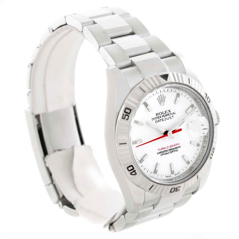 The image shows a Rolex Turn-o-Graph 116264 Men
s Stainless Steel White Dial 116264 Men
s Stainless Steel White Dial watch at a three-quarter angle, highlighting its dial, bezel, and bracelet.