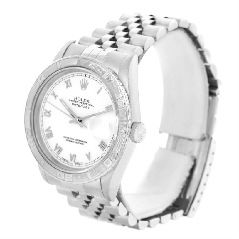 The Rolex Turn-o-Graph 16264 Men's Stainless Steel White Dial 16264 Men's Stainless Steel White Dial watch is shown at a slight angle, displaying its face, bezel, crown, and stainless steel bracelet.