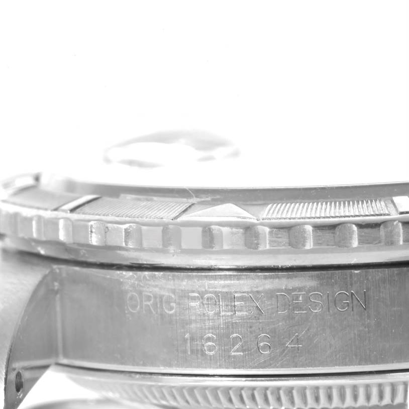 This image of the Rolex Turn-o-Graph 16264 Men's Stainless Steel White Dial 16264 Men's Stainless Steel White Dial shows a close-up side view highlighting the watch bezel and part of the casing with the model number 16264.