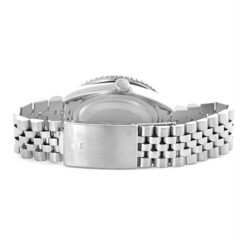 The image shows the Rolex Turn-o-Graph 16264 Men's Stainless Steel White Dial 16264 Men's Stainless Steel White Dial watch from the back, highlighting its clasp and bracelet.