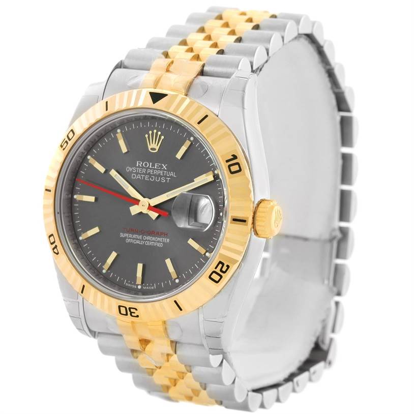 The Rolex Turn-o-Graph 116263GYSJ Men's Steel and Gold (two tone) Grey Dial 116263GYSJ Men's Steel and Gold (two tone) Grey Dial watch is shown at a slight angle displaying the face, bezel, crown, and two-tone bracelet.