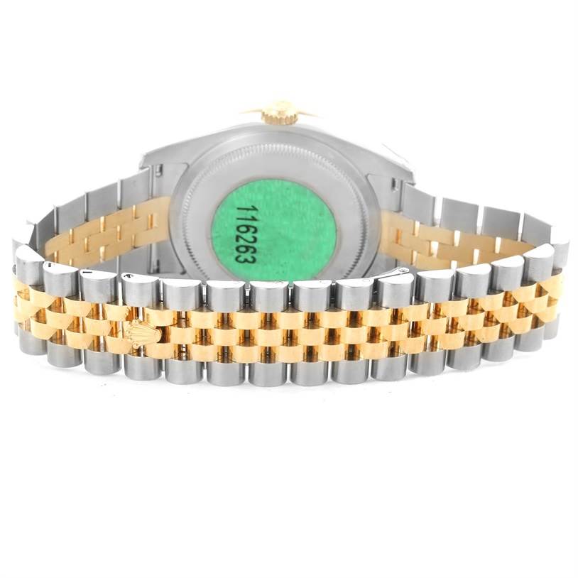 This image shows the back view of the Rolex Turn-o-Graph 116263GYSJ Men's Steel and Gold (two tone) Grey Dial 116263GYSJ Men's Steel and Gold (two tone) Grey Dial watch, highlighting its two-tone bracelet and case back.