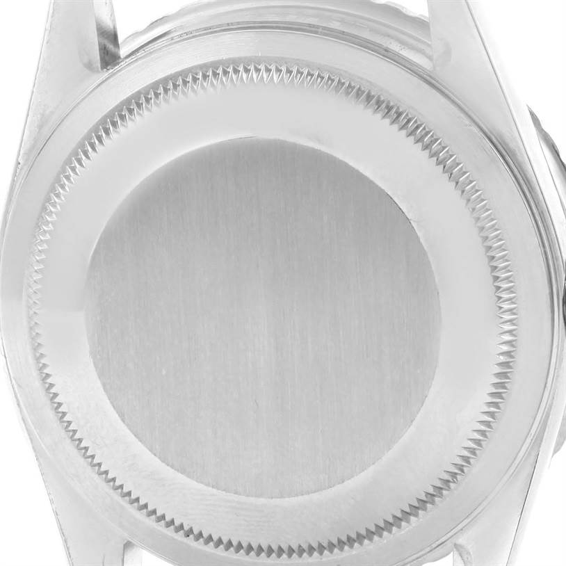 This image shows a close-up of the back casing of a Rolex Turn-o-Graph 16264 Men's Stainless Steel Silver Dial 16264 Men's Stainless Steel Silver Dial watch.