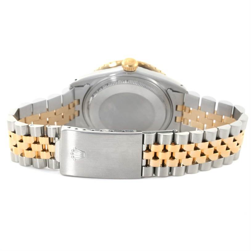 This image shows the back view of a Rolex Turn-o-Graph 16263 Men's Steel and Gold (two tone) Champagne Dial 16263 Men's Steel and Gold (two tone) Champagne Dial watch, highlighting its Jubilee bracelet and clasp.