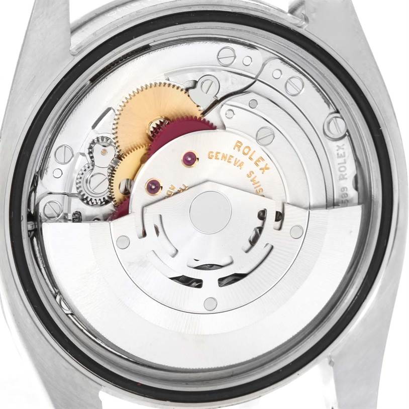 This image shows the internal mechanism and movement of the Rolex Turn-o-Graph 116264 Men's Stainless Steel White Dial 116264 Men's Stainless Steel White Dial watch from the back.