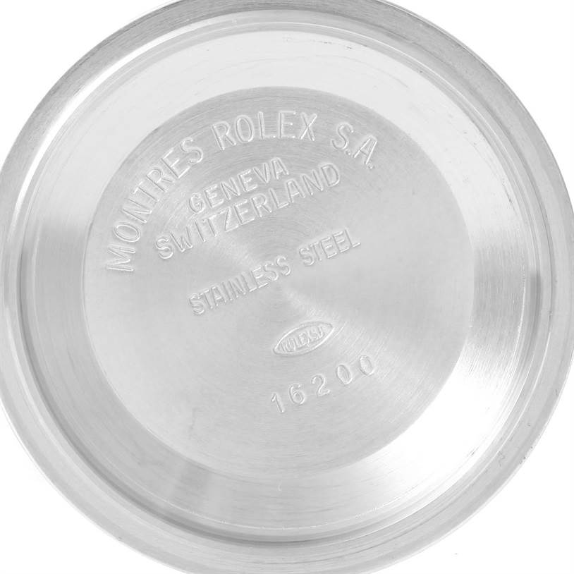 This image shows the inside of the case back of a Rolex Turn-o-Graph 16263 Men
s Steel and Gold (two tone) White Dial 16263 Men
s Steel and Gold (two tone) White Dial watch, displaying text and model number.