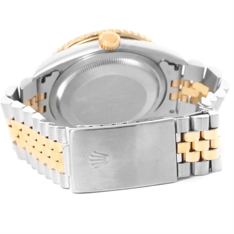 This image shows the back case and clasp of the Rolex Turn-o-Graph 16263 Men
s Steel and Gold (two tone) White Dial 16263 Men
s Steel and Gold (two tone) White Dial watch.