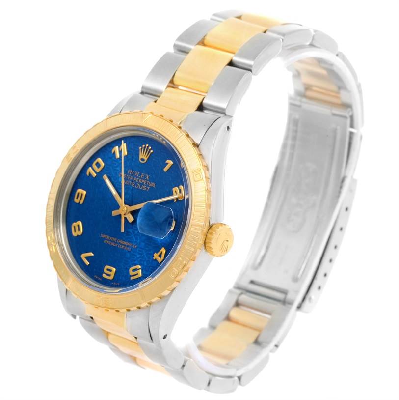 Rolex Datejust Turnograph Mens Steel Yellow Gold Blue Dial Watch 16253 ...