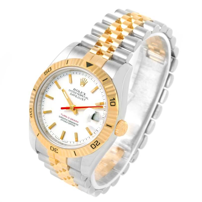 The image shows a Rolex Turn-o-Graph 116263 Men's Stainless Steel White Dial 116263 Men's Stainless Steel White Dial watch at an angled view, displaying the dial, bezel, and bracelet.