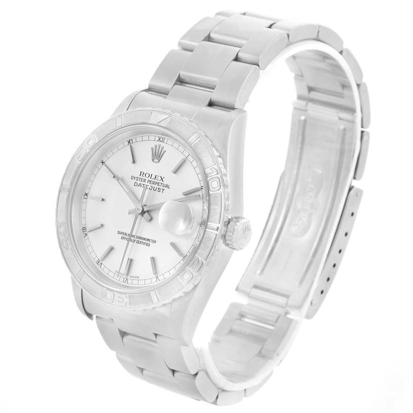 The image displays a Rolex Turn-o-Graph 16264 Men
s Stainless Steel White Dial 16264 Men
s Stainless Steel White Dial watch from a front angle, showcasing its dial, bezel, crown, and bracelet.