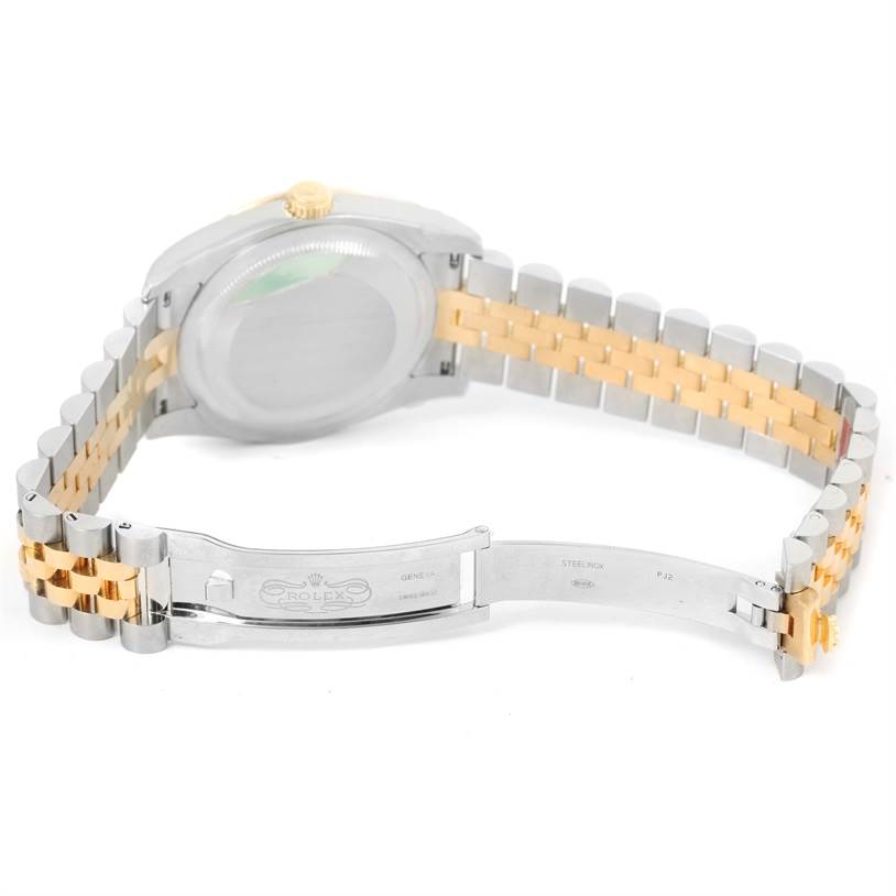 The image shows the back of a Rolex Turn-o-Graph 116263 Men's Stainless Steel White Dial 116263 Men's Stainless Steel White Dial watch, highlighting the case back and two-tone bracelet with an open clasp.