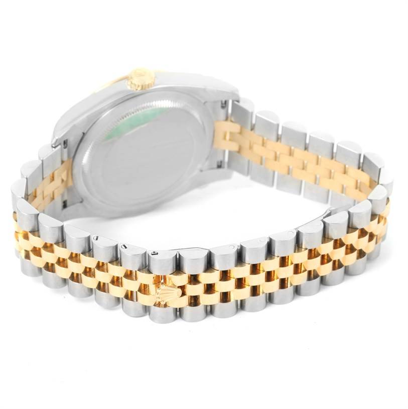 The image shows the back view of the Rolex Turn-o-Graph 116263 Men's Stainless Steel White Dial 116263 Men's Stainless Steel White Dial model, highlighting its two-tone bracelet and case back.