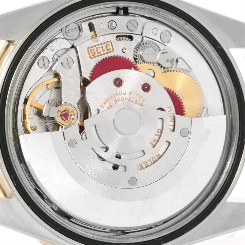 The image shows the back view of a Rolex Turn-o-Graph 16263 Men's Steel and Gold (two tone) Grey Dial 16263 Men's Steel and Gold (two tone) Grey Dial, highlighting its intricate internal mechanism.