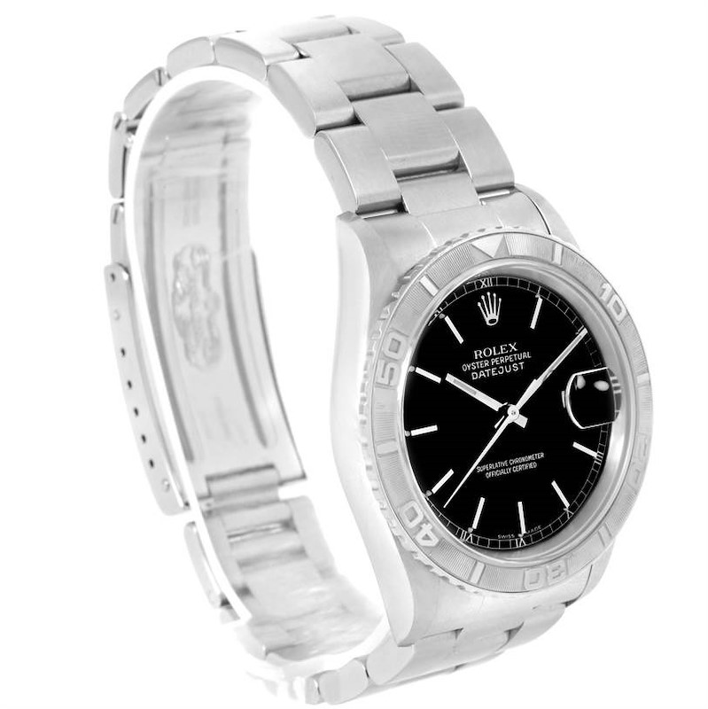 Rolex Datejust Turnograph Steel 18k White Gold Black Dial Watch 16264 SwissWatchExpo