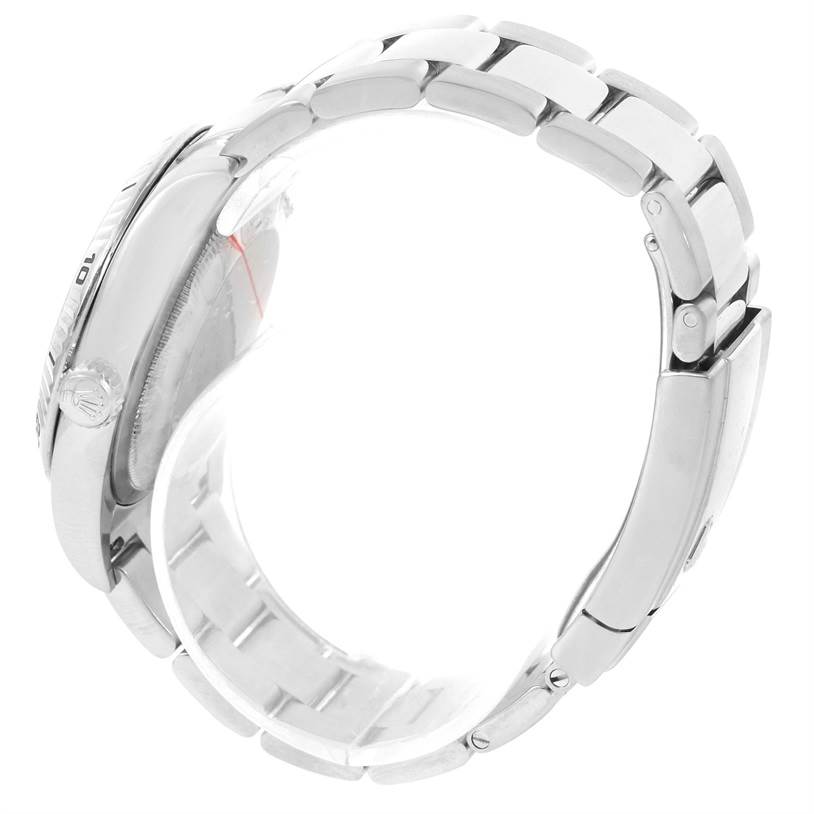 This image shows a side view of a Rolex Turn-o-Graph 116264 Men's Stainless Steel Blue Dial 116264 Men's Stainless Steel Blue Dial watch, highlighting its stainless steel case, bezel, and bracelet.