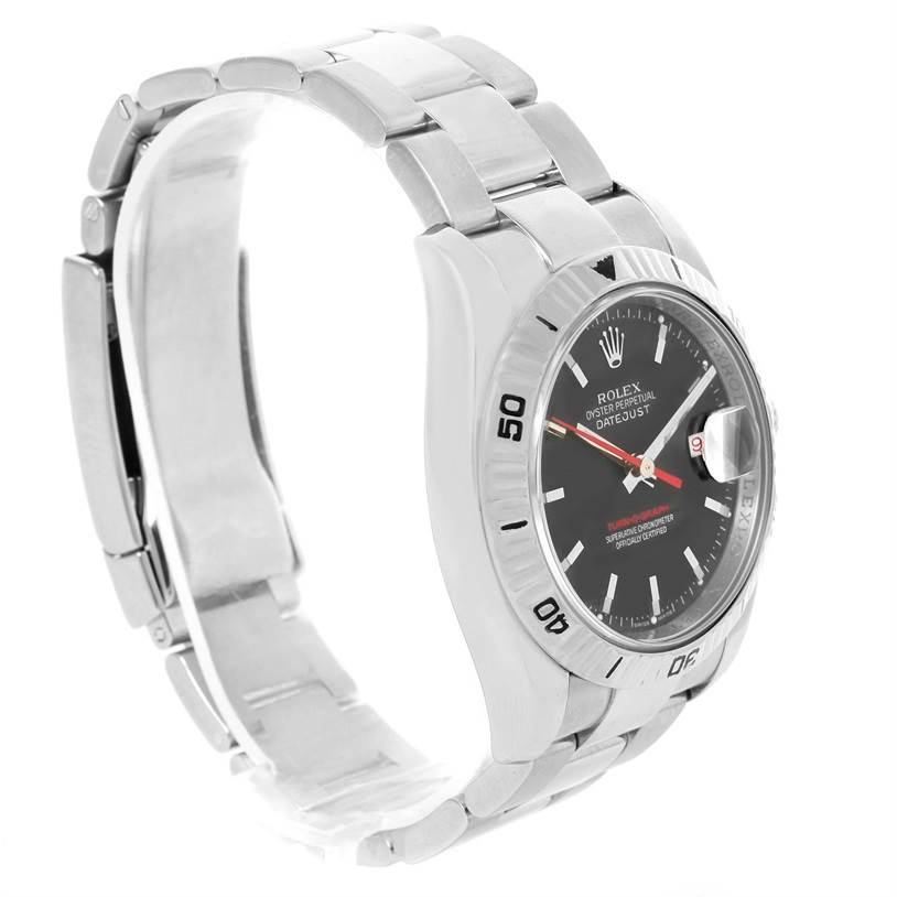 The image shows a Rolex Turn-o-Graph 116264 Men's Stainless Steel Black Dial 116264 Men's Stainless Steel Black Dial watch at an angle highlighting its face and bracelet.