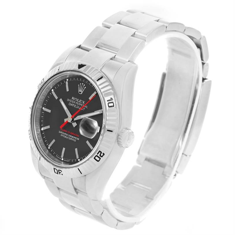 The image shows a Rolex Turn-o-Graph 116264 Men's Stainless Steel Black Dial 116264 Men's Stainless Steel Black Dial watch at a three-quarter angle, highlighting the dial, bezel, and bracelet.
