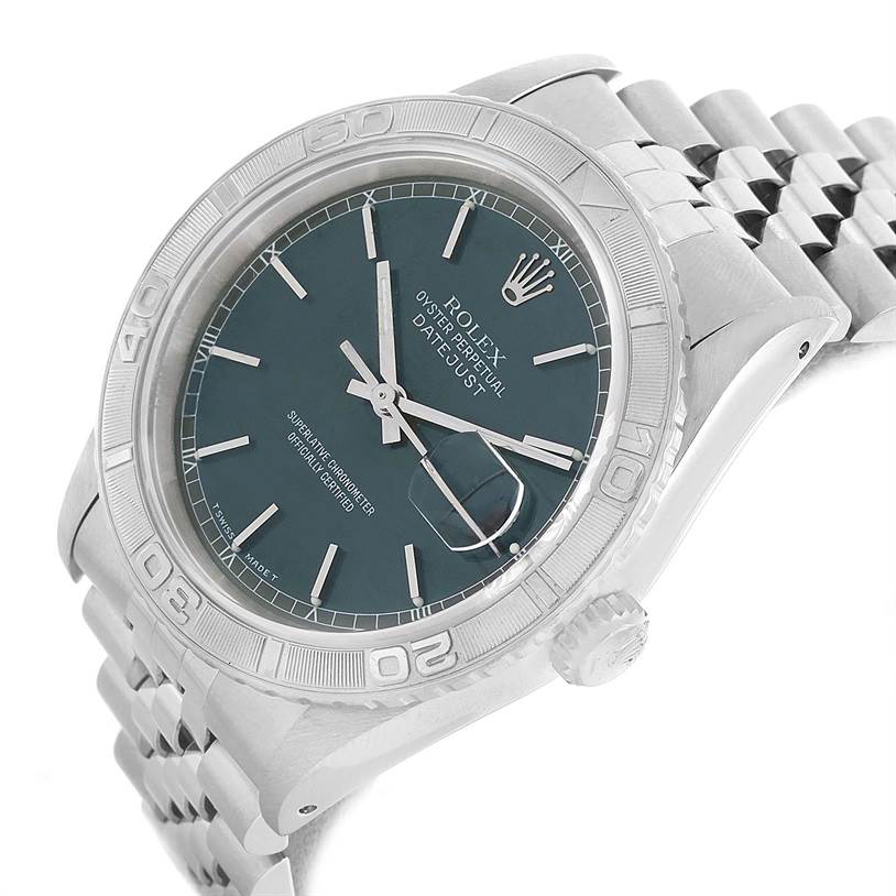 This image shows a Rolex Turn-o-Graph 16264 Men's Stainless Steel Grey Dial 16264 Men's Stainless Steel Grey Dial watch at a slight angle, highlighting the dial, bezel, bracelet, and crown.