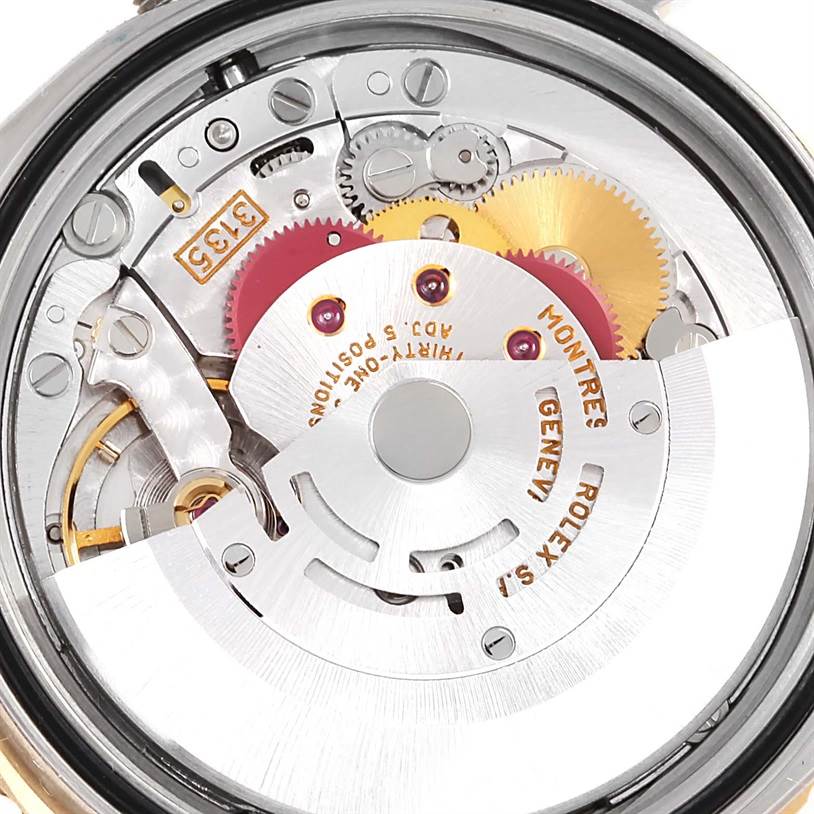 The image shows the back view of the Rolex Turn-o-Graph 16263 Men's Steel and Gold (two tone) Champagne Dial 16263 Men's Steel and Gold (two tone) Champagne Dial, revealing its internal mechanical movement.