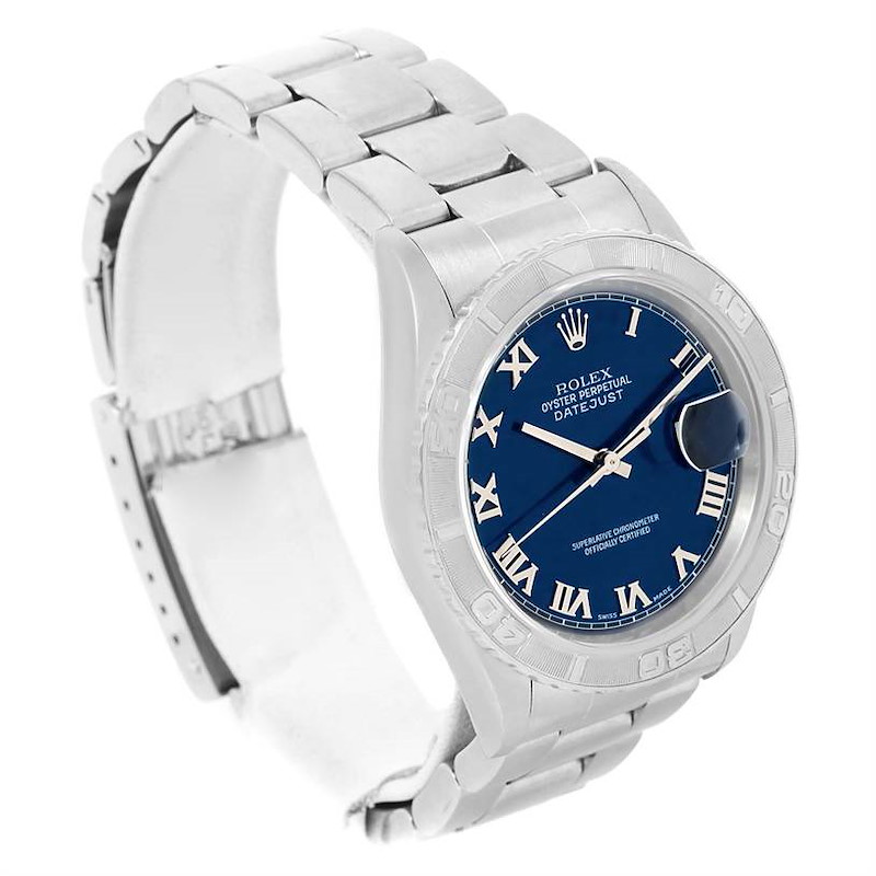 Rolex Turnograph Datejust Steel 18k White Gold Blue Dial Watch 16264 SwissWatchExpo