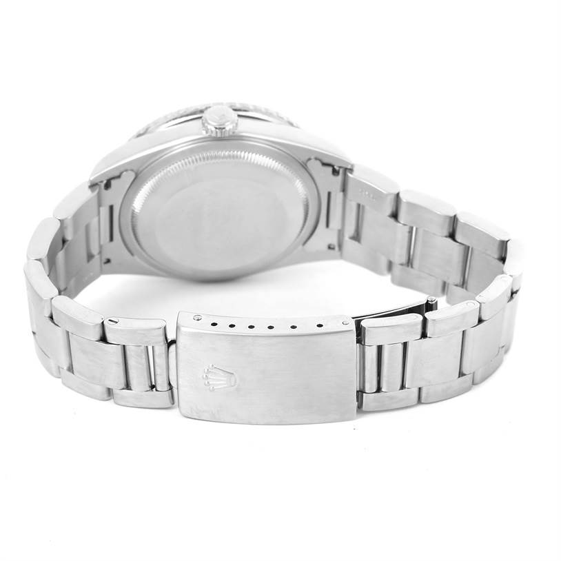 This image shows the back case and clasp of a Rolex Turn-o-Graph 16264 Men's Stainless Steel Blue Dial 16264 Men's Stainless Steel Blue Dial watch, taken from an angled rear view.