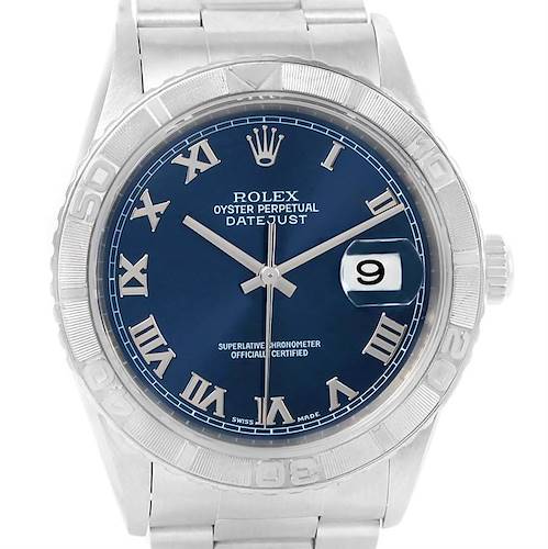 Photo of Rolex Turnograph Datejust Steel 18k White Gold Blue Dial Watch 16264