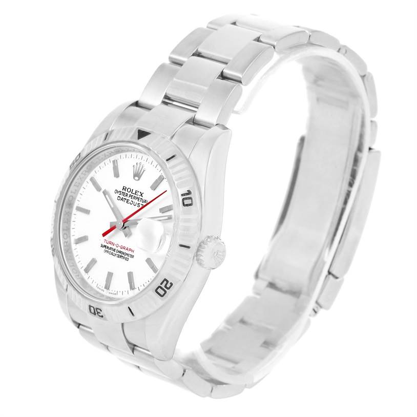 The image shows a Rolex Turn-o-Graph 116264 Men
s Stainless Steel White Dial 116264 Men
s Stainless Steel White Dial watch at a three-quarter angle, highlighting the face, bezel, crown, and bracelet.
