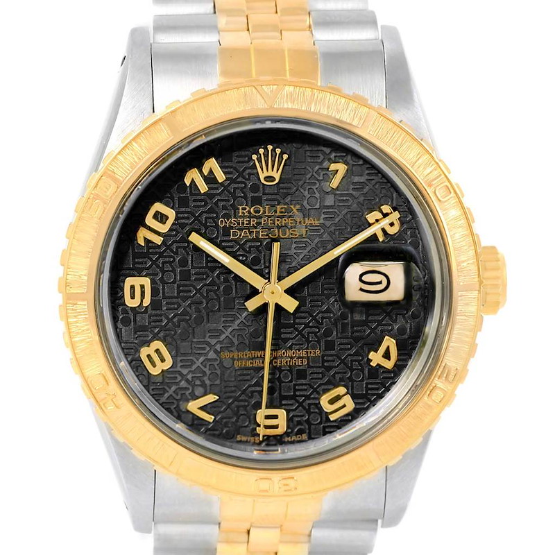 Rolex Datejust Turnograph Mens Steel Yellow Gold Black Dial Watch 16253 SwissWatchExpo