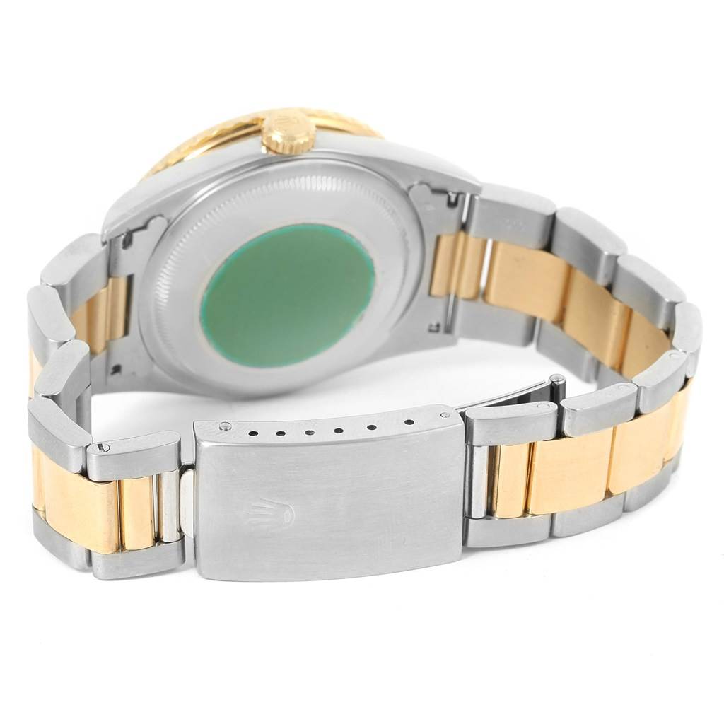 The image shows the back and clasp of a Rolex Turn-o-Graph 16263 Men's Steel and Gold (two tone) Champagne Dial 16263 Men's Steel and Gold (two tone) Champagne Dial watch, highlighting its two-tone bracelet and case back seal.