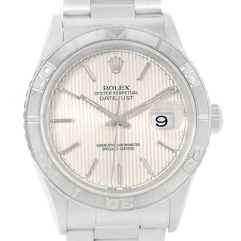 Rolex Turnograph Datejust Steel 18k White Gold Silver Dial Watch 16264 SwissWatchExpo