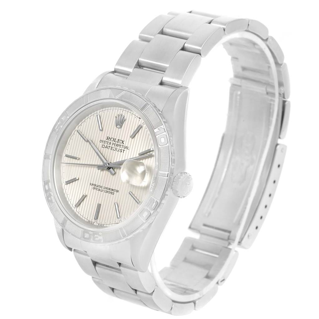 The image shows a Rolex Turn-o-Graph 16264 Men's Stainless Steel Silver Dial 16264 Men's Stainless Steel Silver Dial watch at an angled view, highlighting its face, bracelet, and crown.