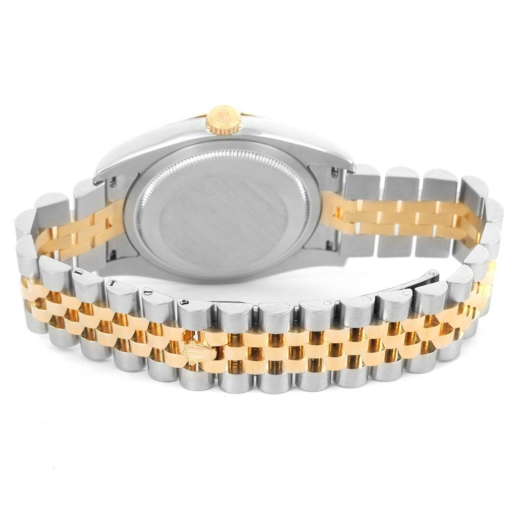 The image shows the back view of a Rolex Turn-o-Graph 116263 Men's Stainless Steel White Dial 116263 Men's Stainless Steel White Dial watch, highlighting its bracelet and case back.