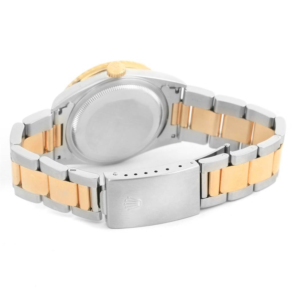 The image shows the back case and bracelet of the Rolex Turn-o-Graph 16263 Men's Steel and Gold (two tone) White Dial 16263 Men's Steel and Gold (two tone) White Dial watch, highlighting the clasp and two-tone metal bracelet.