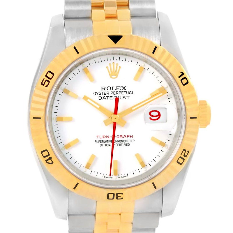 Rolex Datejust Turnograph Steel Yellow Gold White Dial Watch 116263 SwissWatchExpo