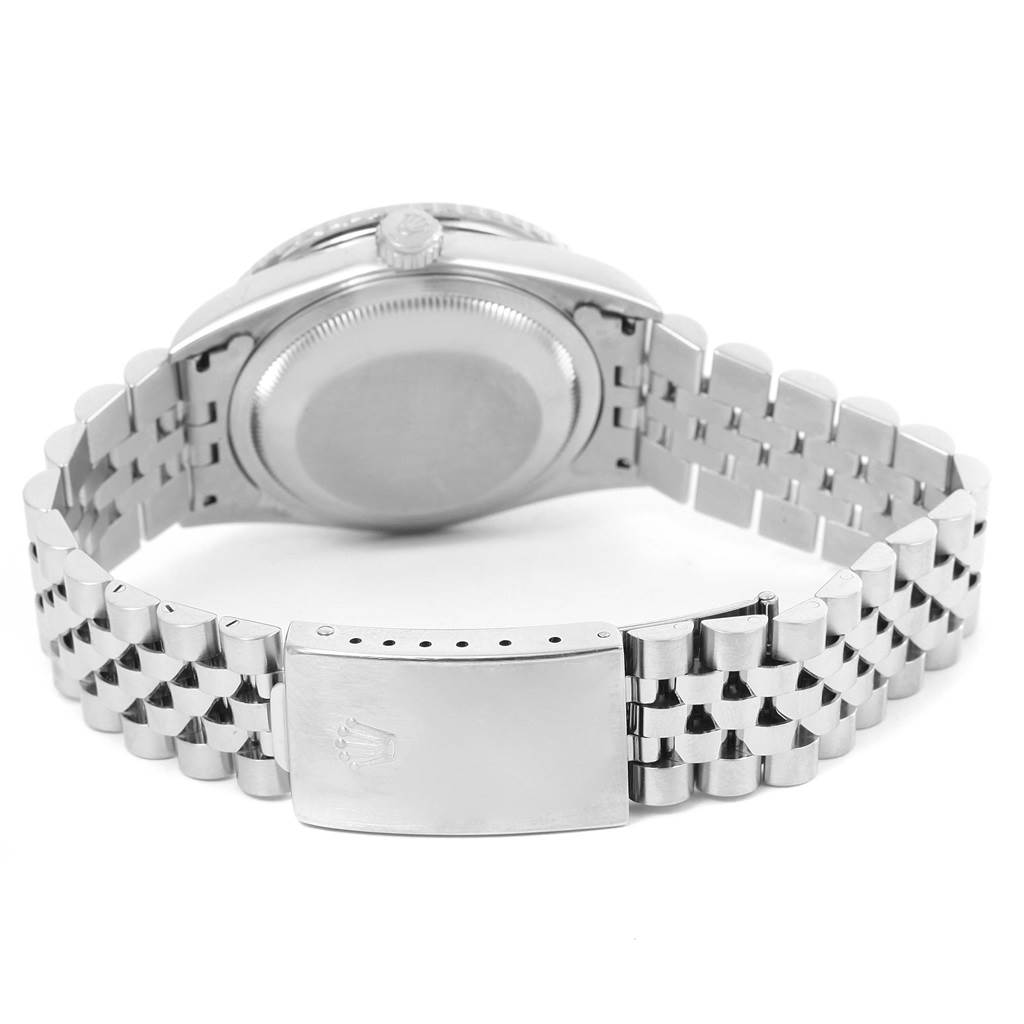 This image shows the back view of a Rolex Turn-o-Graph 16264 Men's Stainless Steel Blue Dial 16264 Men's Stainless Steel Blue Dial watch, focusing on the case, crown, and bracelet clasp.