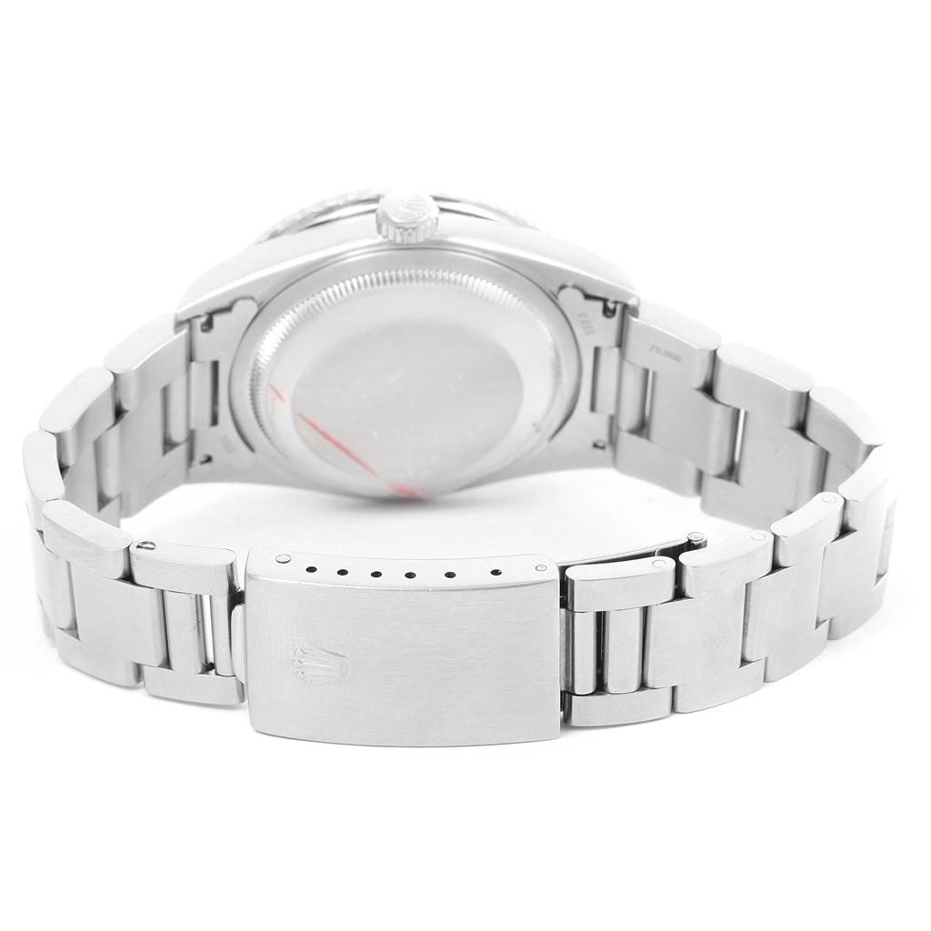 This image shows the back view of a Rolex Turn-o-Graph 16264 Men's Stainless Steel Black Dial 16264 Men's Stainless Steel Black Dial watch, focusing on the case back and the bracelet with the clasp open.