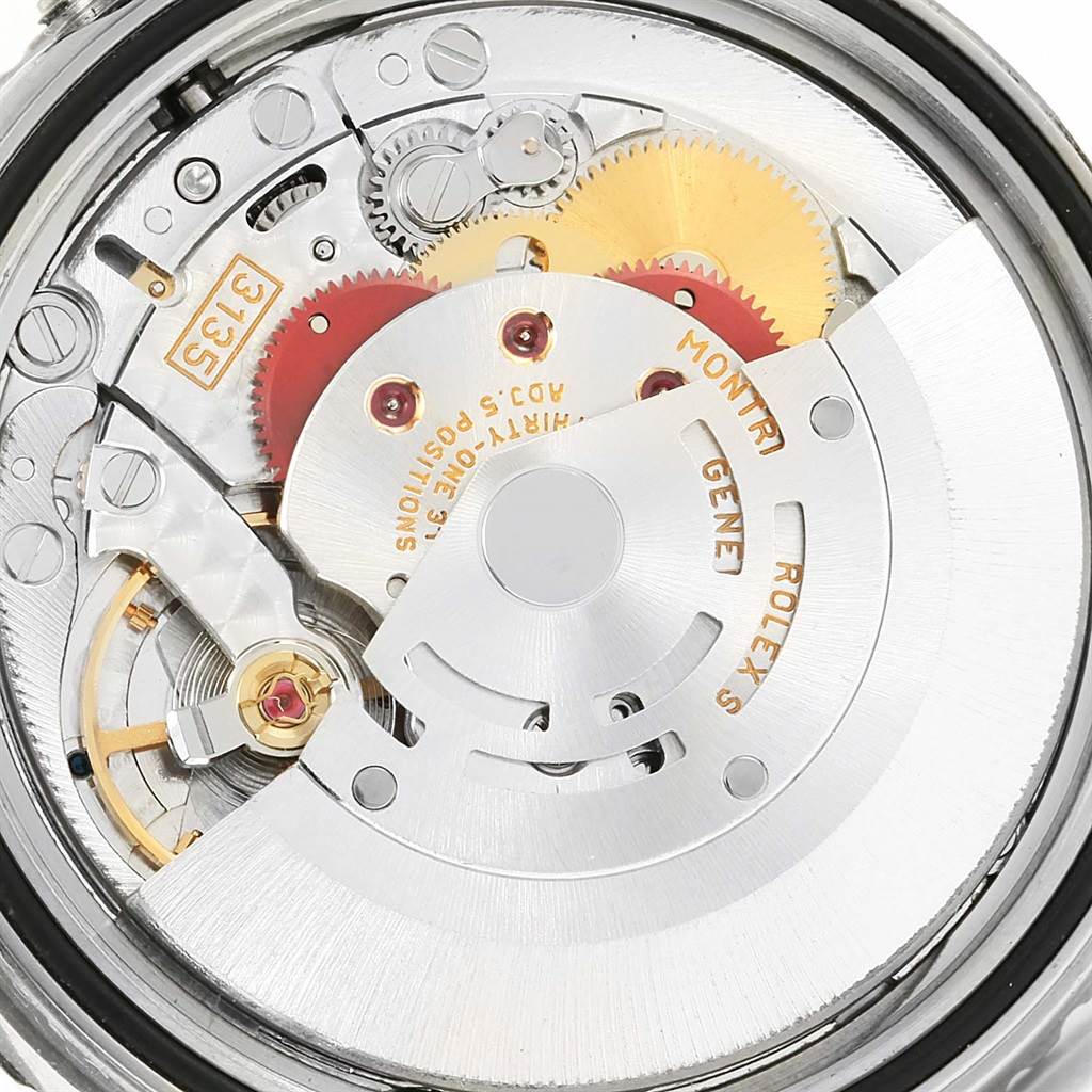 The image shows the back view of the Rolex Turn-o-Graph 16264 Men's Stainless Steel Black Dial 16264 Men's Stainless Steel Black Dial model, revealing its intricate internal movement and mechanisms.