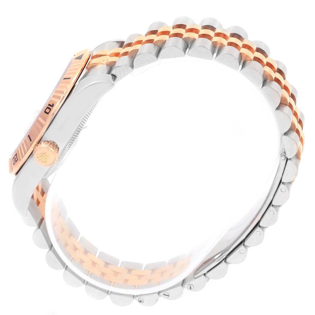 The image shows a side view of the Rolex Turn-o-Graph 116261 Men's Stainless Steel White Dial 116261 Men's Stainless Steel White Dial watch with a focus on the wristband and bezel.