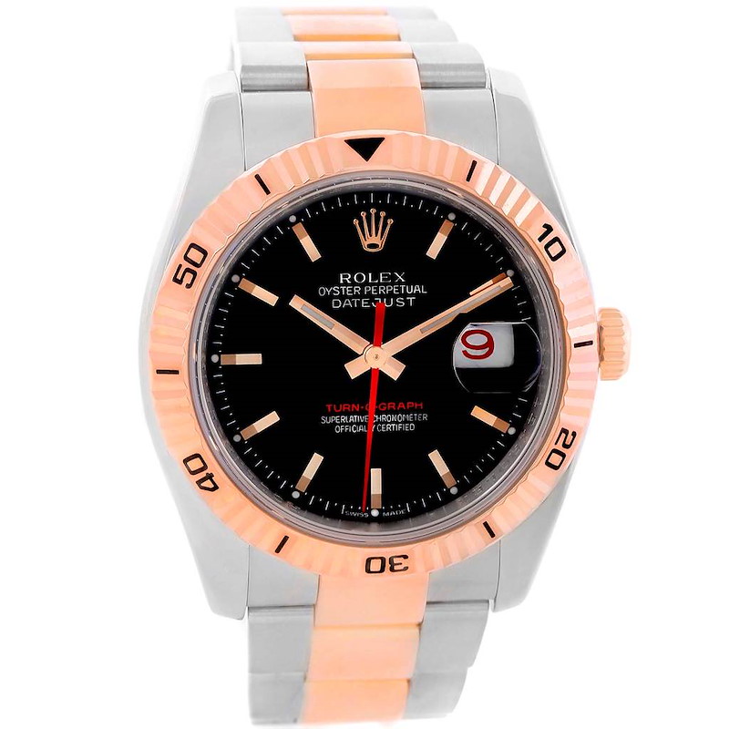 Rolex Datejust Turnograph Steel Rose Gold Black Dial Watch 116261 SwissWatchExpo