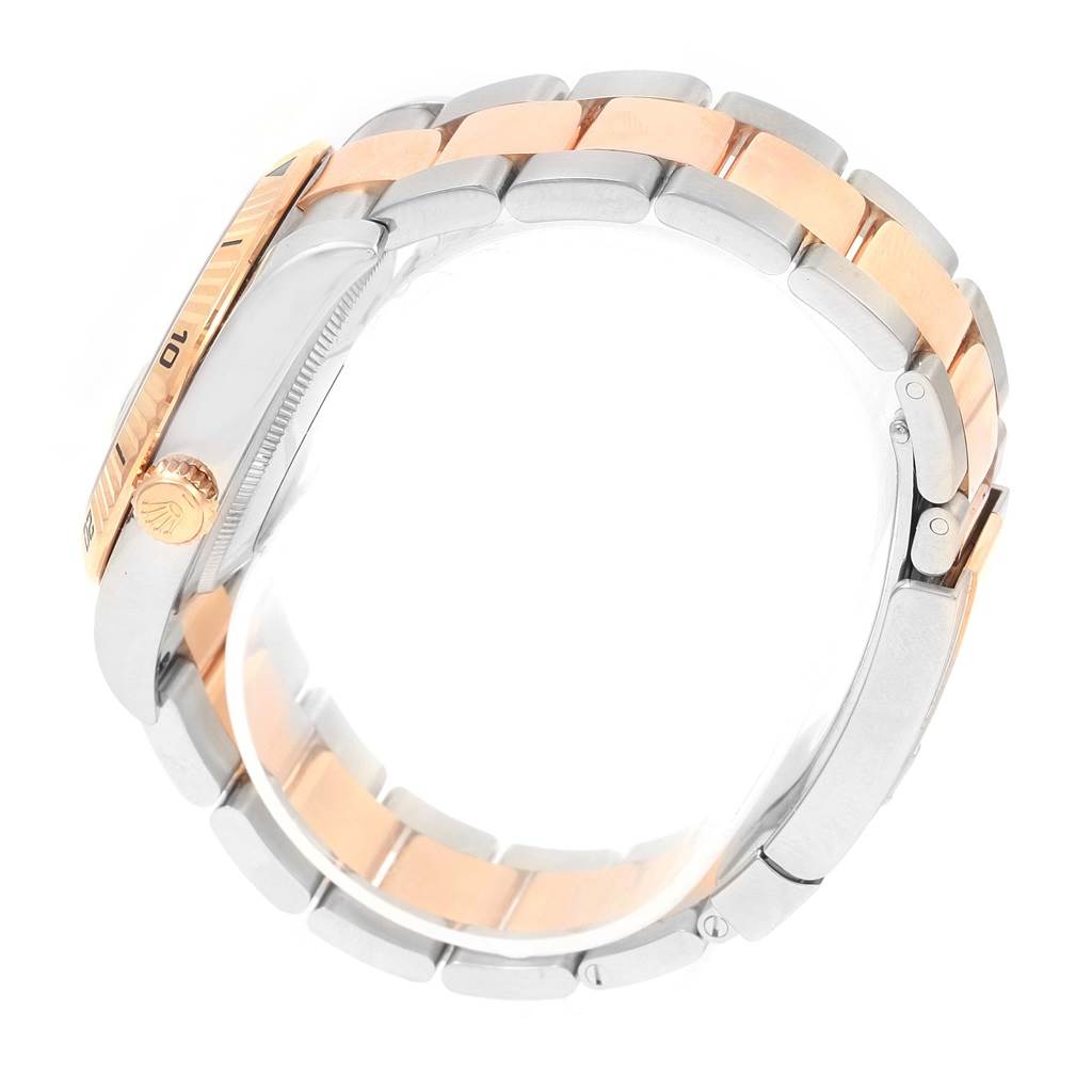 The image shows a side view of the Rolex Turn-o-Graph 116261 Men's Stainless Steel Black Dial 116261 Men's Stainless Steel Black Dial watch, highlighting its two-tone bracelet and bezel with the crown visible.