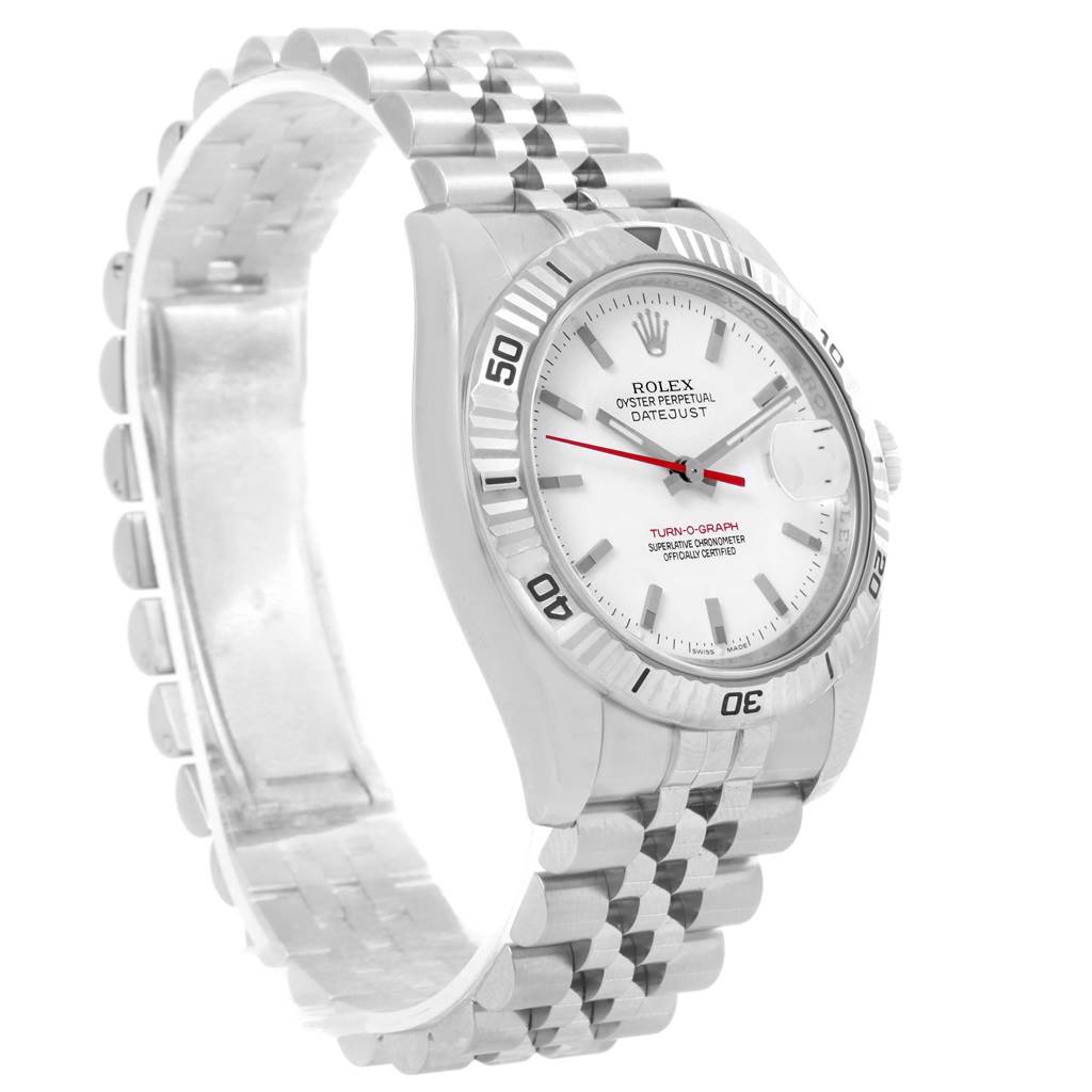 The image shows a Rolex Turn-o-Graph 116264 Men
s Stainless Steel White Dial 116264 Men
s Stainless Steel White Dial watch at a slight angle, highlighting its face, bezel, and bracelet.