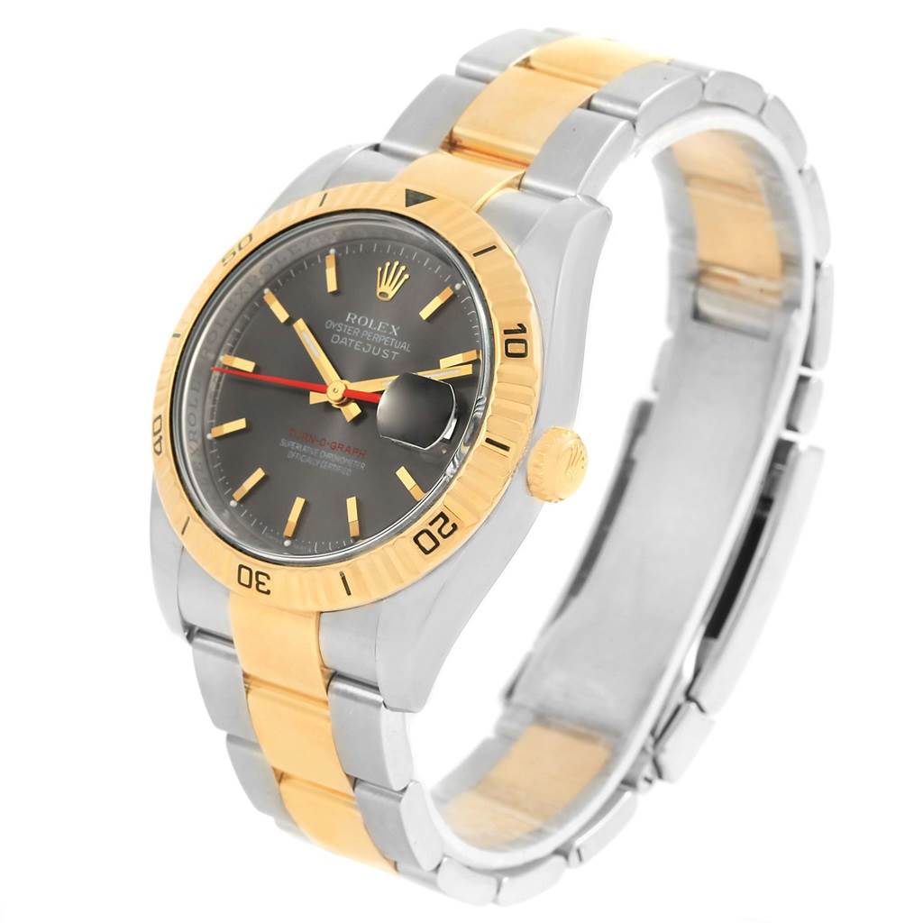 The image shows the Rolex Turn-o-Graph 116263 Men's Steel and Gold (two tone) Grey Dial 116263 Men's Steel and Gold (two tone) Grey Dial watch at a slight angle, highlighting its gold and silver bracelet, bezel, and dial.