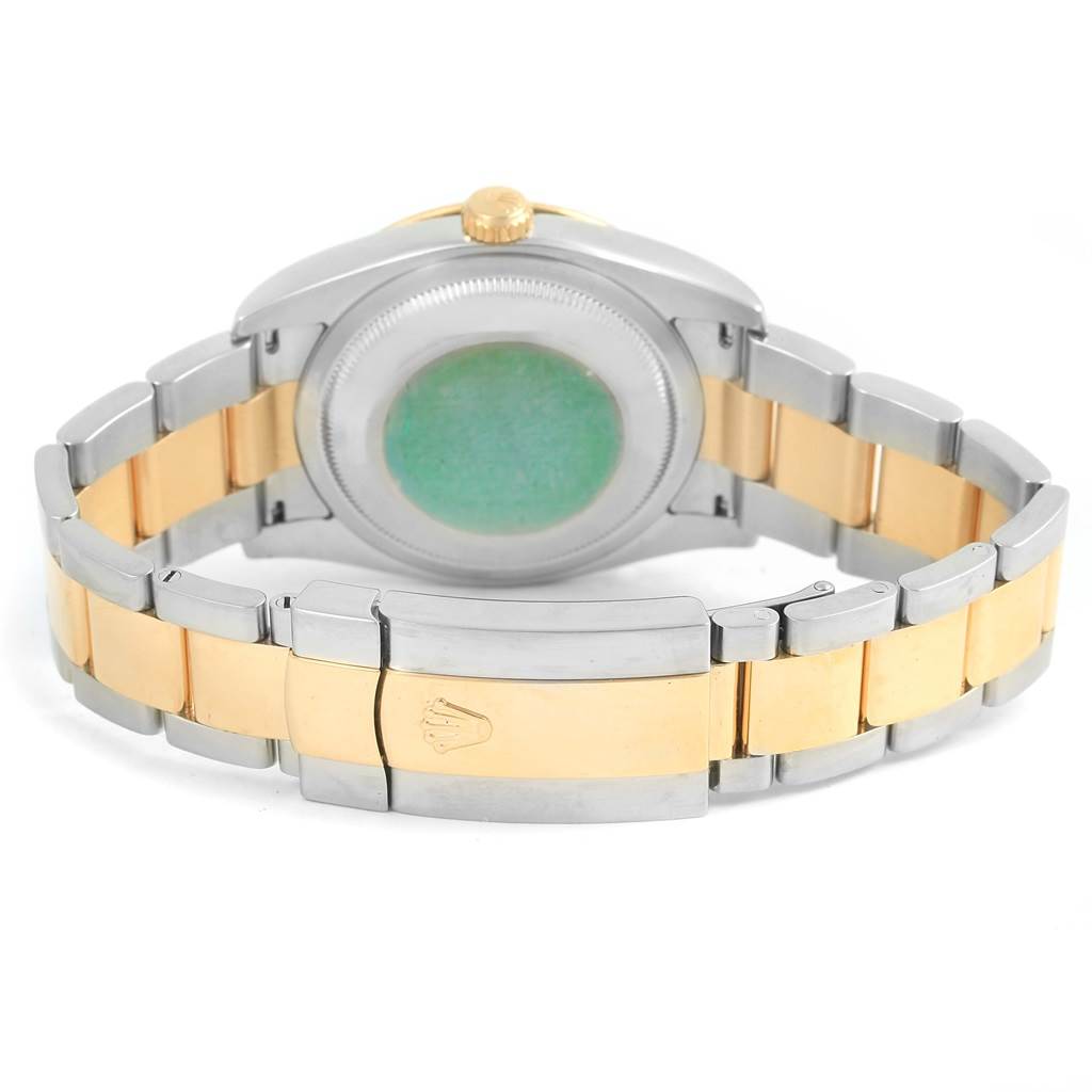 The image shows the back view of a Rolex Turn-o-Graph 116263 Men's Steel and Gold (two tone) Grey Dial 116263 Men's Steel and Gold (two tone) Grey Dial watch, highlighting the bracelet, clasp, and case back.