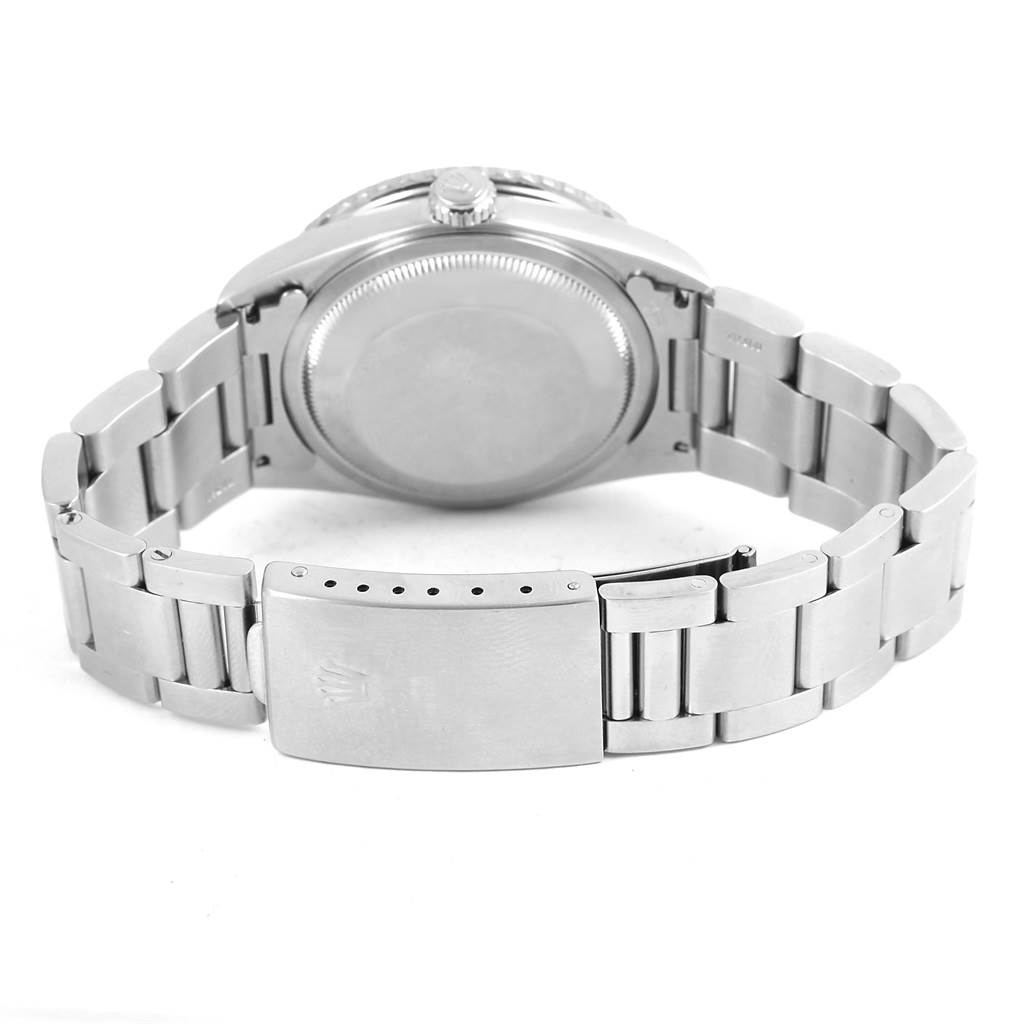 This image shows the back view of a Rolex Turn-o-Graph 16264 Men's Stainless Steel Blue Dial 16264 Men's Stainless Steel Blue Dial watch, highlighting the case back and the bracelet with the clasp open.