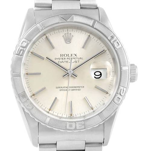 Photo of Rolex Turnograph Datejust Steel White Gold Silver Baton Dial Watch 16264